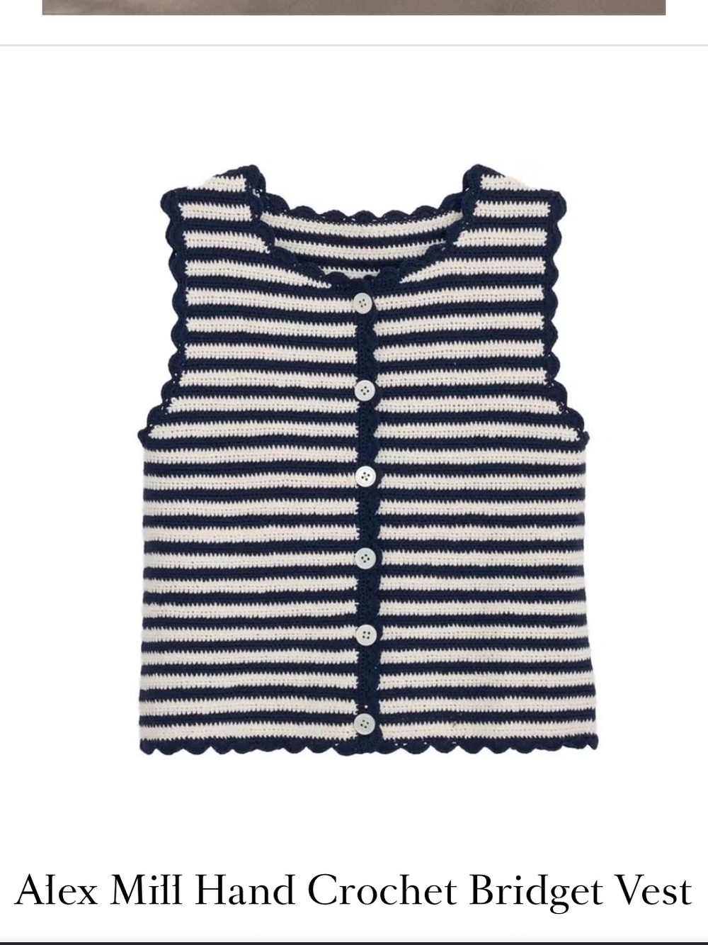 Alex Mill Hand Crochet Bridget Navy Ivory Vest